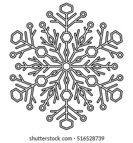 Round vector snowflake. Abstract winter black and white ornament