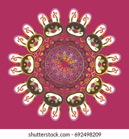 Round vector snowflake. Abstract winter ornament. Vector illustration. Fine snowflake. Isolated cute snowflakes on colorful background.