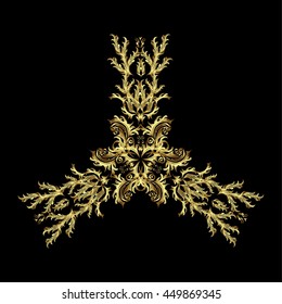 Round vector snowflake. Fine snowflake. Vector illustration. Isolated cute snowflakes on colorful background. Abstract winter golden ornament.