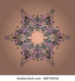 Round vector snowflake. Fine snowflake. Vector illustration. Isolated cute snowflakes on colorful background. Abstract winter ornament.