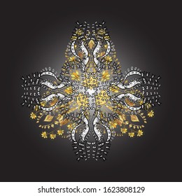Round vector snowflake. Vector illustration. Abstract winter golden ornament. Fine snowflake. Isolated cute snowflakes on colorful background.