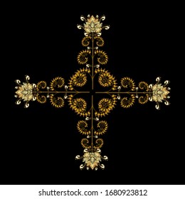 Round vector snowflake. Vector illustration. Fine snowflake. Abstract winter golden ornament. Isolated cute snowflakes on colorful background.