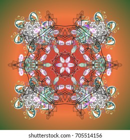 Round vector snowflake. Vector illustration. Fine snowflake. Abstract winter ornament. Isolated cute snowflakes on colorful background.