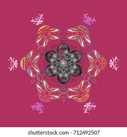 Round vector snowflake. Isolated cute snowflakes on colorful background. Abstract winter ornament. Fine snowflake. Vector illustration.