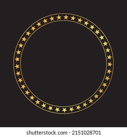 round vector stars frame - gold colored circle banner on black background