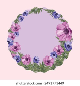 Round vector  sticker or label with floral decorative frame. Design for invitation, wedding or greeting cards