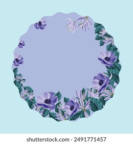 Etiqueta de Vector redondo o etiqueta con marco decorativo floral. Diseño para invitación, boda o tarjetas de felicitación