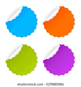Round vector sticker set illustration isolated on white background. Sticker note papers. Blank vector post-it stickers.