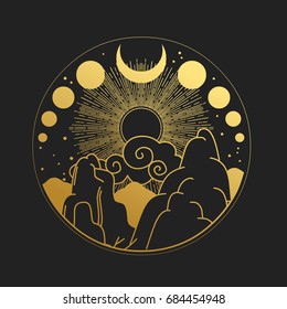 Round vector template in boho style.