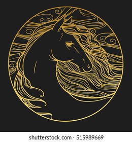 Round vector template with horse's head.