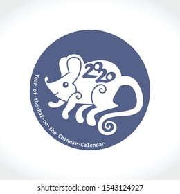 Round vector template white rat 2020. Year of the Rat on the Chinese Calendar. Silhouette vector. 
