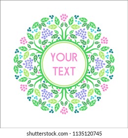 Round Vector Text Frame With Decorative Floral Elements For Logos, Stickers, Labels, Tags And Other Design.