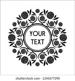 Round Vector Text Frame With Decorative Floral Elements For Logos, Stickers, Labels, Tags And Other Design.