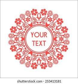 Round Vector Text Frame With Decorative Floral Elements For Logos, Stickers, Labels, Tags And Other Design.