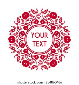 Round Vector Text Frame With Decorative Floral Elements For Logos, Stickers, Labels, Tags And Other Design.