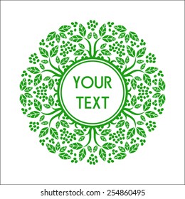 Round Vector Text Frame With Decorative Floral Elements For Logos, Stickers, Labels, Tags And Other Design.