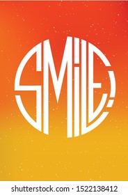 Round vector text smile of lettering on gradient orange background
