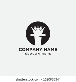 round vector. towers and king in a negative space logo icon.