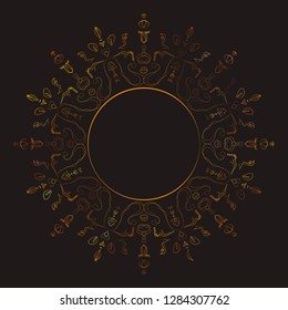 Round vector vintage gold frame for your design. Vintage cover. Place for text.