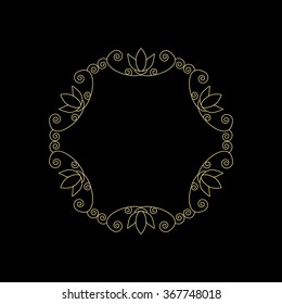 Round vector vintage thin gold frame for your design. Vintage cover. Place for text.