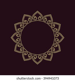 Round vector vintage thin gold frame for your design. Vintage cover. Place for text.