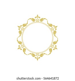 Round vector vintage thin gold frame for your design. Vintage cover. Place for text.
