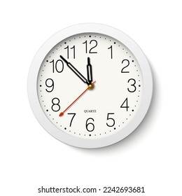 Round vector wall clock with white body isolated on white background