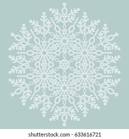 Round vector white snowflake. Abstract winter ornament. Fine snowflake