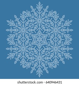 Round vector white snowflake. Abstract winter ornament. Fine snowflake