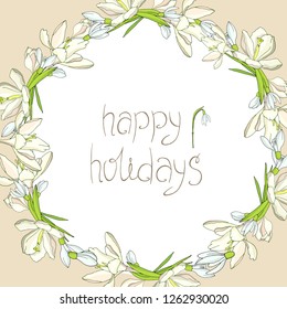 Round vector wreath of crocuses. Your design element