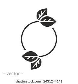 icono de marco vegetal redondo, plantilla de círculo con hojas, concepto orgánico o vegano, símbolo plano, ilustración vectorial eps 10