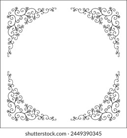 Round vegetal ornamental frame with leaves, decorative border, corners for greeting cards, banners, business cards, invitations, menus. Isolated vector illustration.	
