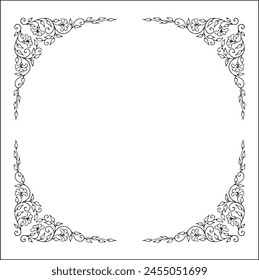 Round vegetal ornamental frame with leaves and flowers, decorative border, corners for greeting cards, banners, business cards, invitations, menus. Isolated vector illustration.	
