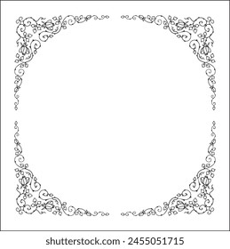 Round vegetal ornamental frame with rose thorns and leaves , decorative border, corners for greeting cards, banners, business cards, invitations, menus. Isolated vector illustration.	