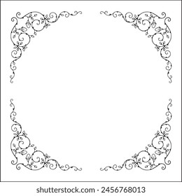 Round vegetal ornamental frame with rose thorns and leaves , decorative border, corners for greeting cards, banners, business cards, invitations, menus. Isolated vector illustration.	