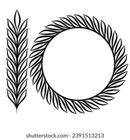 round and vertical leaf border outline vector