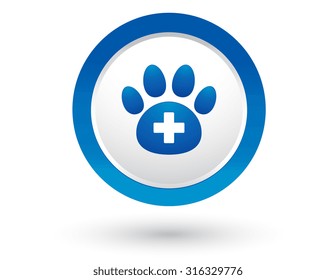 round veterinary icon with pet paw and cross