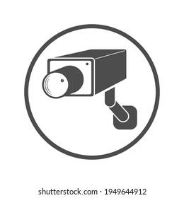 Icono de la vigilancia de vídeo redonda. Icono de cámara de vídeo. Esquema vacío, estilo plano.