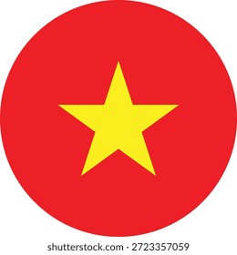 Bandera de Vietnam redonda. Icono de bandera circular de Vietnam con estrella amarilla sobre fondo rojo.