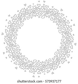 Round vignette, round frame of hearts on white background. Valentine's day.
