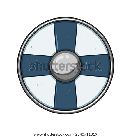round viking shield cartoon. iron historical, replica medieval, armor protection round viking shield sign. isolated symbol vector illustration