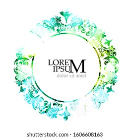 Round vintage abstract frame. Mixed media. Vector illustration