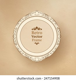 Round vintage baroque frame on textured background. Vector illustration. Isolated.