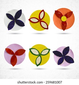 Round, vintage decorative flower elements. Handmade with paper and glue . Scrap booking and hobby.
