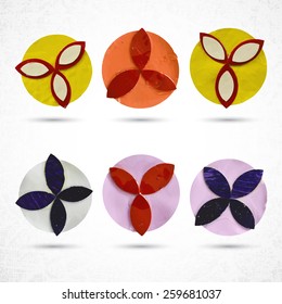 Round, vintage decorative flower elements. Handmade with paper and glue . Scrap booking and hobby.