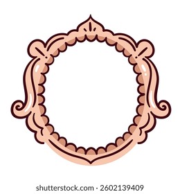 Round Vintage Decorative Picture Frame. Ornate floral decor for photos and mirrors. Victorian retro frame, with leaf ornament cartoon vector illustration