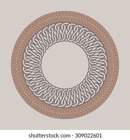 Round vintage frame for logos. Original weaving macrame. Handmade round braiding brand sign.