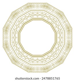 Round vintage frame with luxurious gold ornament in art deco style. White background. Vector illustration