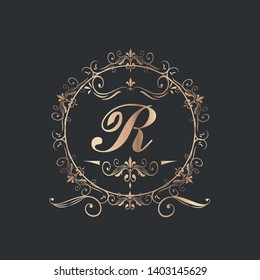 Round vintage frame with text in gold. vector