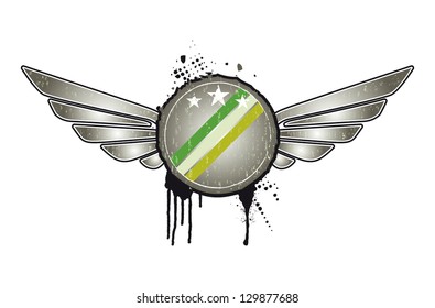 round vintage grunge shield with wings